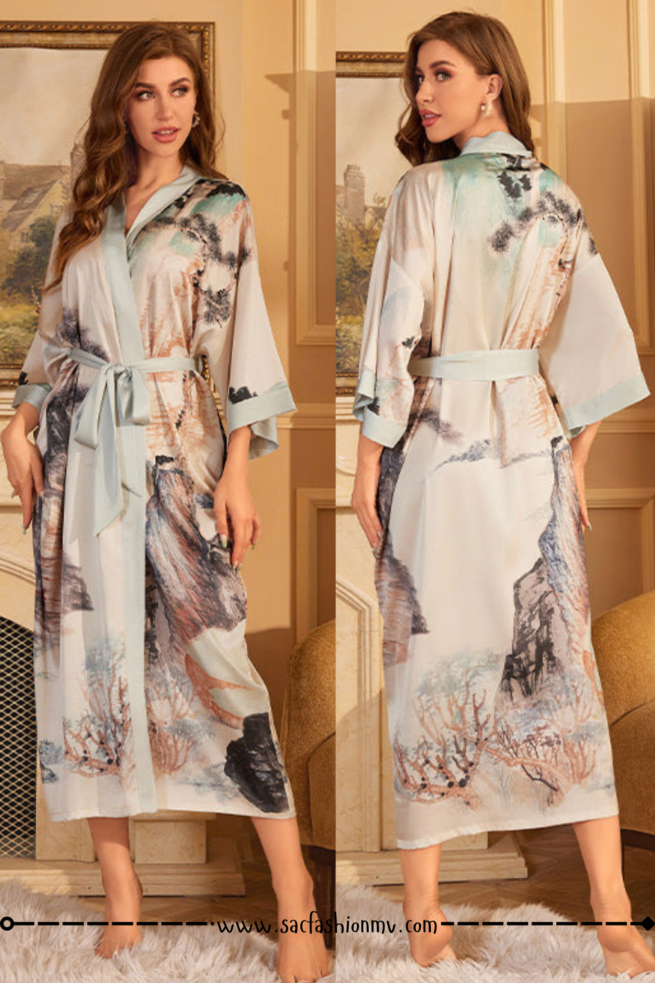 NEW.! Luxury Lace-up Morning Gowns Bathrobe