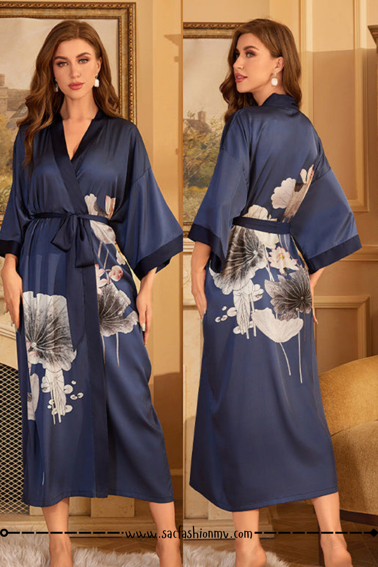 NEW.! Luxury Lace-up Morning Gowns Bathrobe