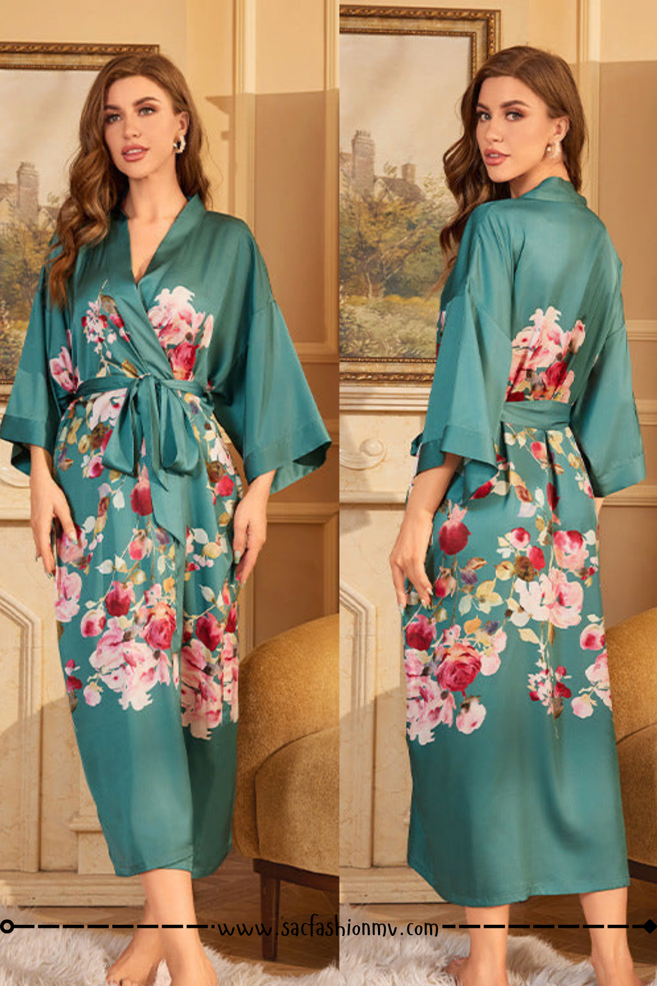 NEW.! Luxury Lace-up Morning Gowns Bathrobe