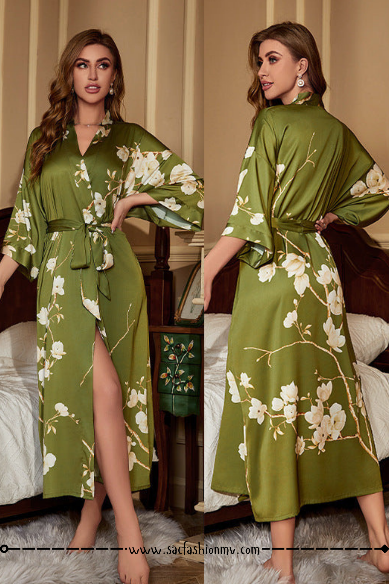 NEW.! Luxury Lace-up Morning Gowns Bathrobe