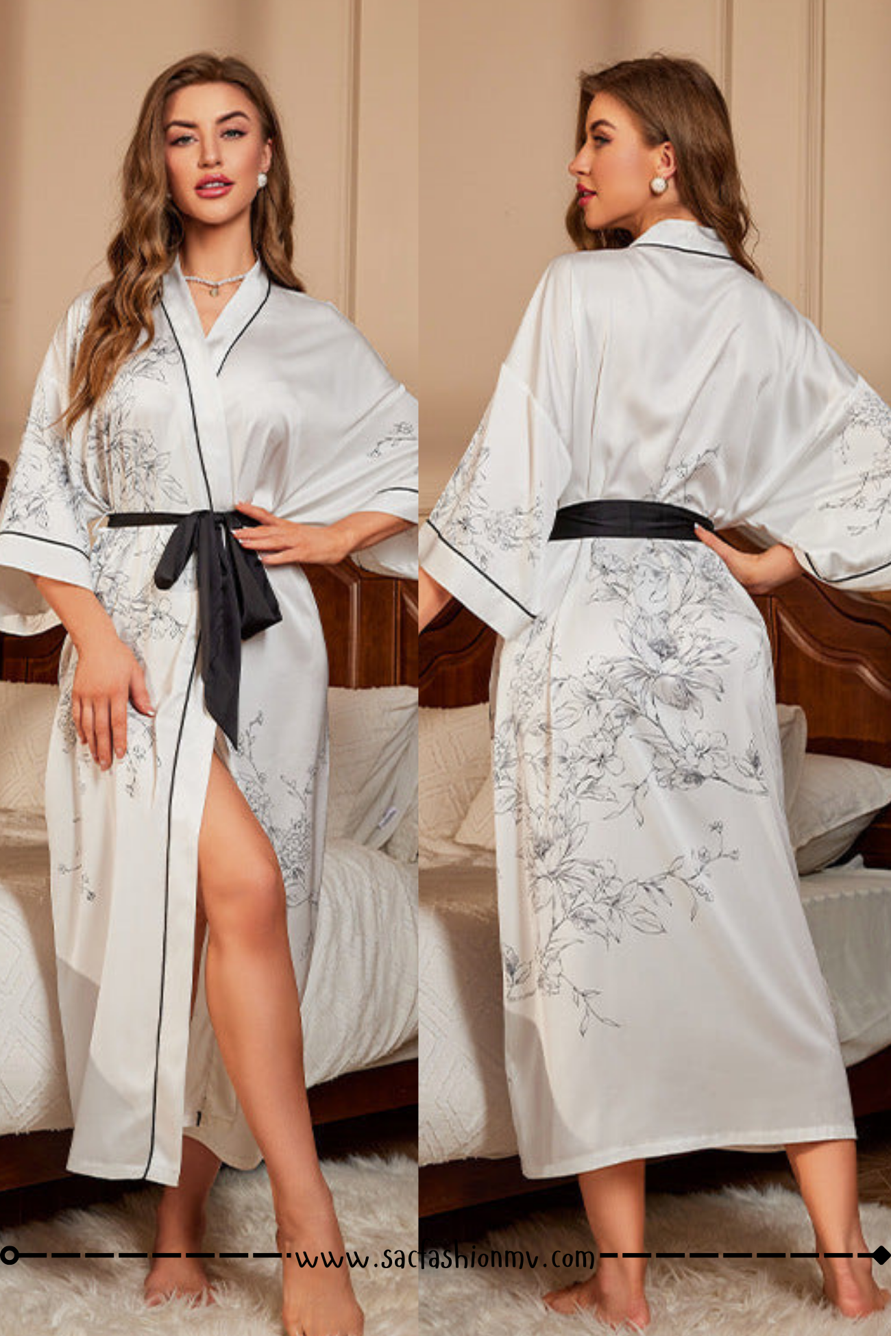 NEW.! Luxury Lace-up Morning Gowns Bathrobe