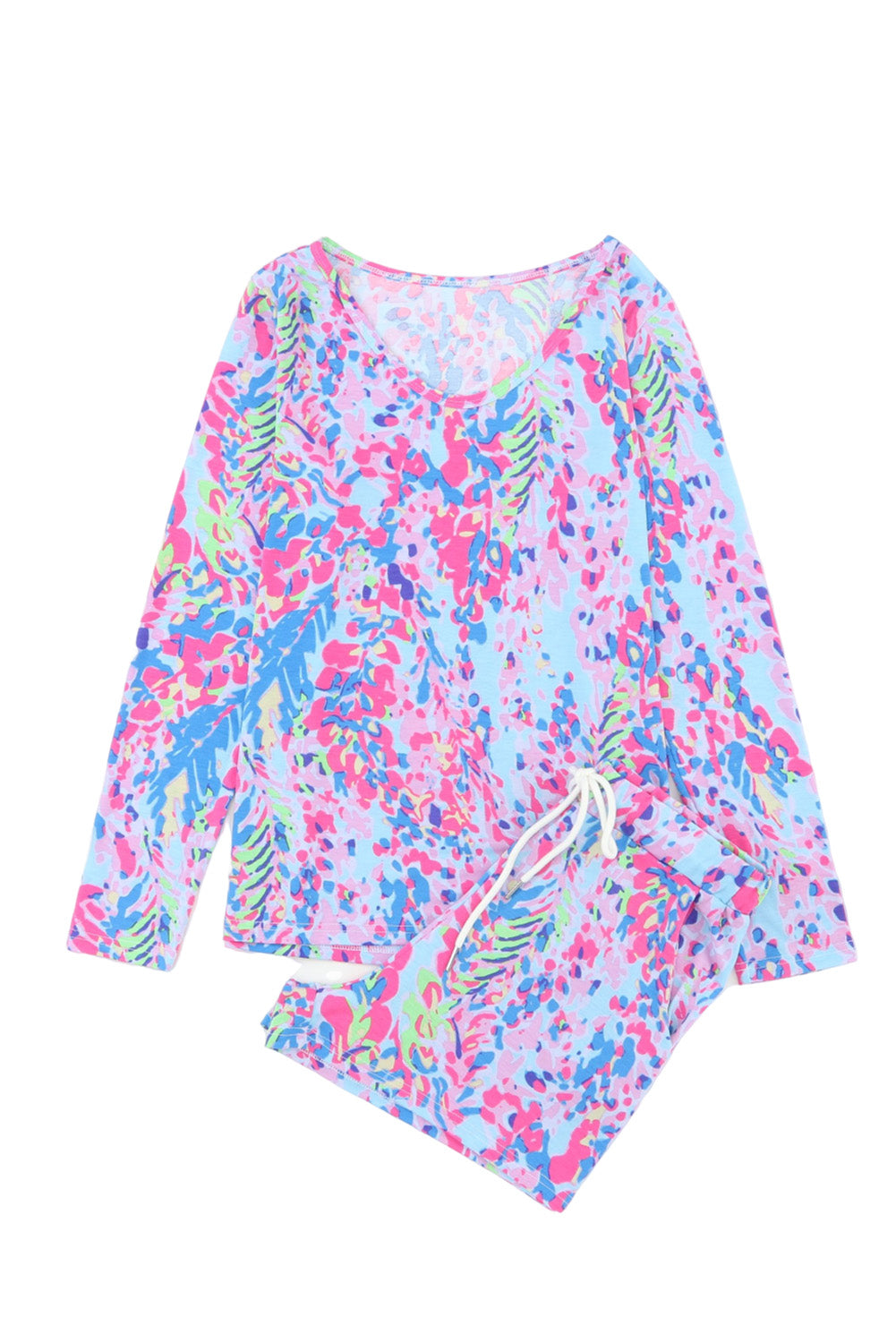 Purple Floral Long Sleeve Top and Drawstring Shorts Set