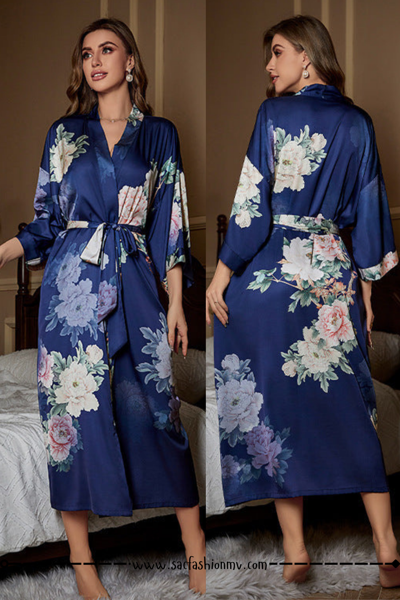 NEW.! Luxury Lace-up Morning Gowns Bathrobe