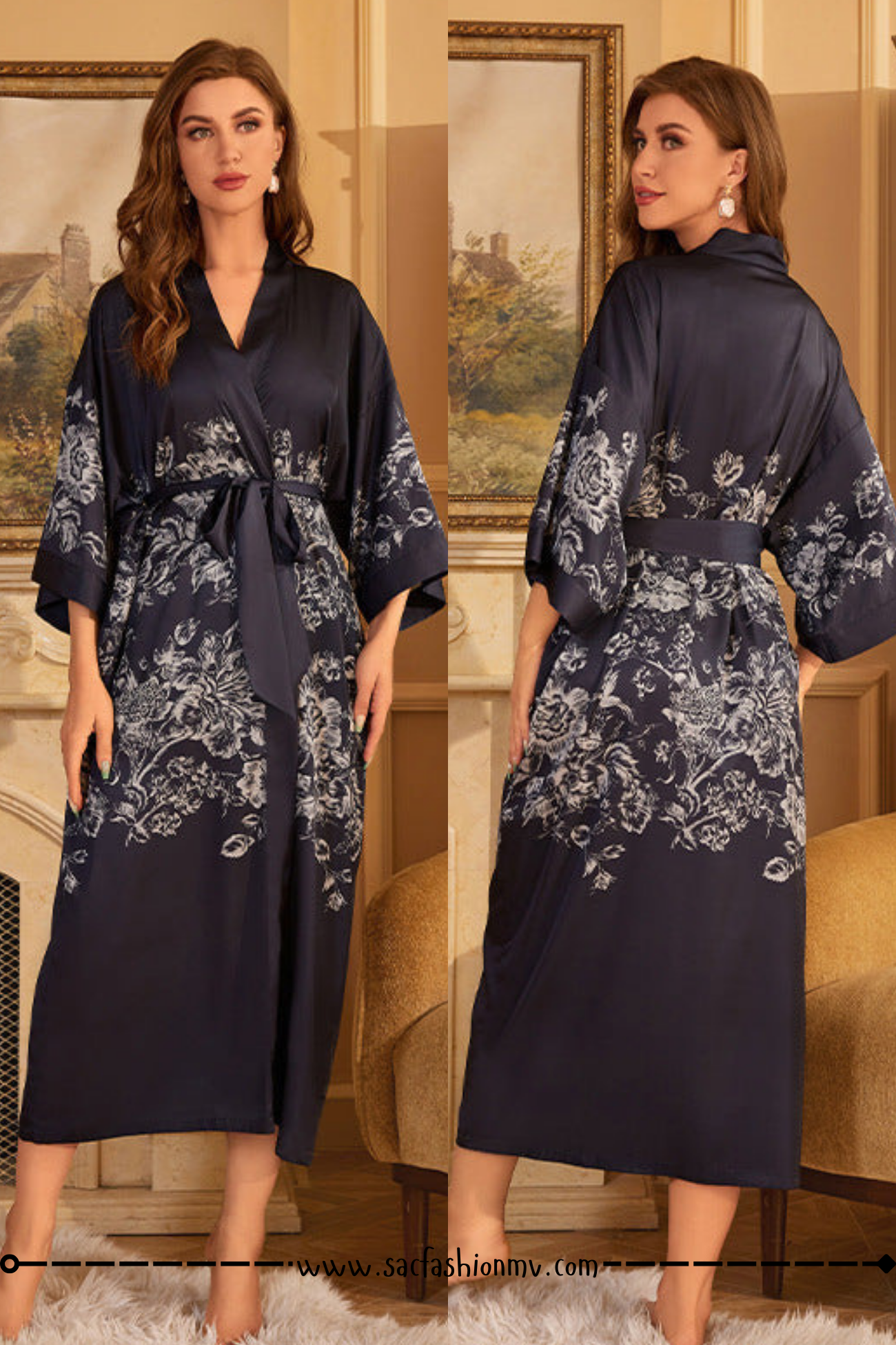 NEW.! Luxury Lace-up Morning Gowns Bathrobe