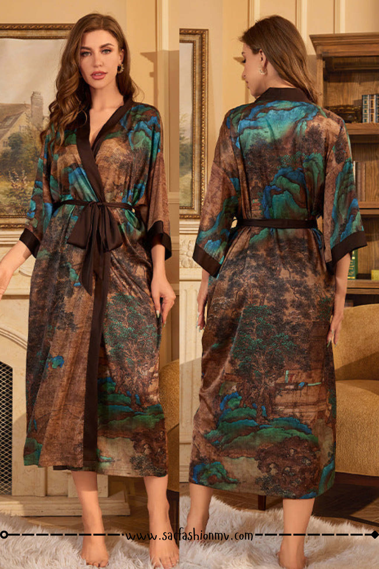 NEW.! Luxury Lace-up Morning Gowns Bathrobe